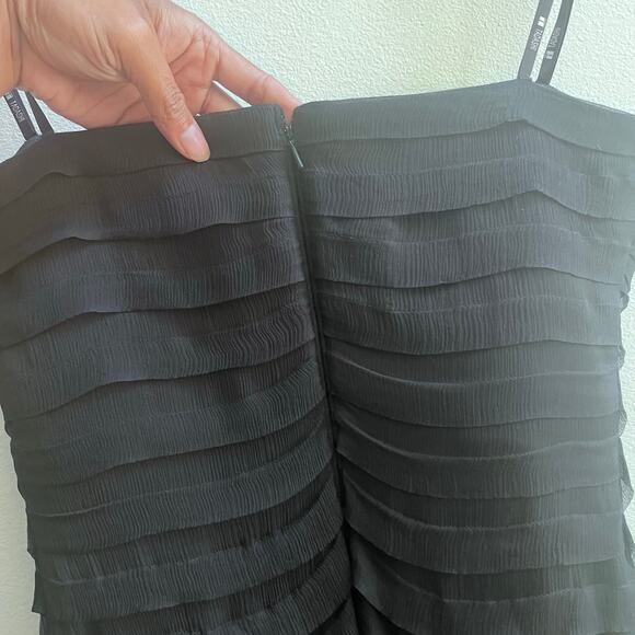 Tadashi 100% Silk Black Strapless Tiered Layered Evening Gown Maxi Dress Size 12 - Picture 5 of 8